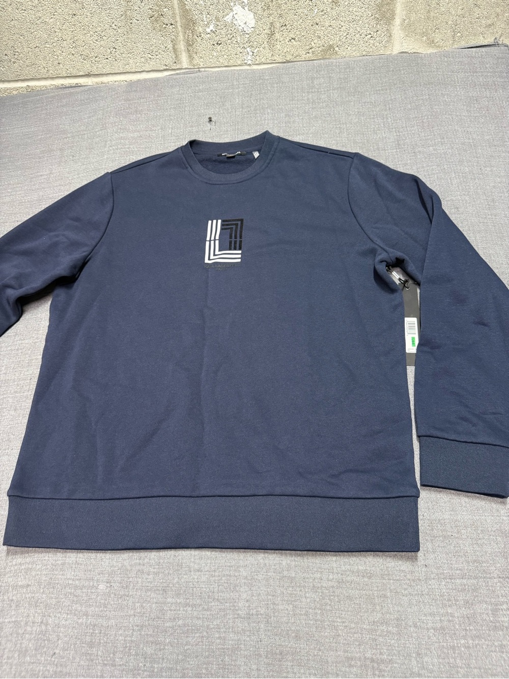 Karl Lagerfeld Men's Navy Crewneck Sweatshirt with Monogram Patch